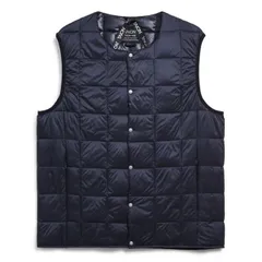 タイオン ダウン ベスト メンズ 体温 ベーシック クルーネックボタン インナーダウンベスト 定番無地 TAION-004 ライトダウンベスト ダークネイビー