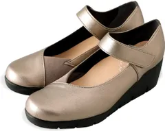 ファーストコンタクト パンプス レディース 痛くない ストラップ 歩きやすい ヒール 黒 靴 フラット ウエッジ ソール 美脚 厚底 ラウンドトゥ 仕事 nc39616 オーク（）  23.0cm