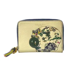 【美品】トリーバーチ コインケース  コンパクトウォレット ラウンドファスナー ミニ財布 ピッグ モチーフ ロゴ パテントレザー アイボリー