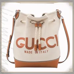 【中古】GUCCI グッチ プリント バッグ ショルダーバッグ 巾着バッグ 斜め掛け 肩掛け ドローストリング ロゴプリント キャンバス GGスプリーム・キャンバス レザー ベージュ エボニー ライトブラウン シルバー金具 772856