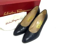 Salvatore Ferragamo フェラガモ レザー ヒール パンプス サイズ 5 1/2 (約23cm) 靴 シューズ レディース ネイビー系 DK6717