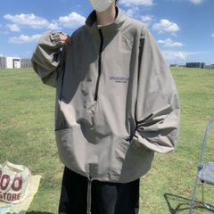 韓国 メンズ 秋冬 プルオーバー ブルゾン ウインドブレーカー 長袖 カーキ