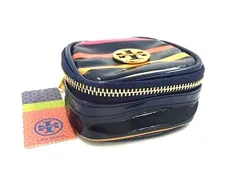 ■美品■ TORY BURCH トリーバーチ コーティングキャンバス ポーチ マルチケース 小物入れ ネイビー系×レッド系 DK7353