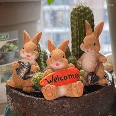 置物 オブジェ ガーデンオーナメント 3匹のウサギ うさぎ ラビット 室内 屋外 インテリア 玄関 リビング ダイニング 装飾 庭 ガーデニング 装飾 ガーデン 樹脂 ユニーク ギフト インテリア用品 贈り物 雑貨 ミニサイズ ウェルカムボード