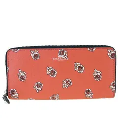 【中古】 未使用 コーチ COACH ラウンドファスナー 長財布 バラ 花柄 オレンジ PVC レザー F56717 02BK320