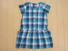 ベベ bebe アウトレット 子供服 女の子 110cm 半袖 ワンピース チェック 青 春 夏 ★4 ガールズ 女児 キッズ 【中古】 ユーズド リサイクル 古着