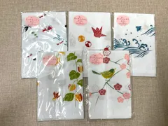 【新品未使用】ガーゼはんかち　5枚セット　綿100％　和柄　日本製　日本織物 　おまけ：ダスキン粗品