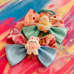 42 ハンドメイド　ヘアアクセサリー　アイドル　キッズ　リボン　子供　女の子　にわとり　うさぎ　かわいい　プレゼント　誕生日　保育園　幼稚園　小学生　オシャレ　ヘアゴム
