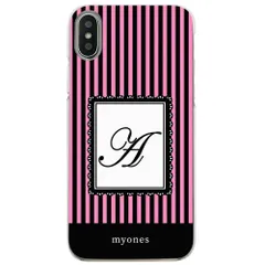 【新品未使用】iPhone11 Pro Max アイフォン11プロマックス クリア ハードケース ( ストライプピンク  イニシャルA ) ボーダー ストライプ イニシャル アルファベット