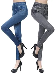 Rosy(ロージ－) ロージーROSY ２色セット デニム風 美脚 レギンス パンツ スパッツ ストレッチ レディース スキニー ブルー グレー XXL( ベーシック ( サイズ : XXL ),  2XL)