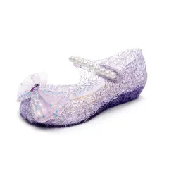 ☆ パープル ☆ 18cm ☆ サンダル キッズ プリンセス キラキラ リボン サンダル キッズ 女の子 ストラップサンダル 子供用サンダル 靴 くつ シューズ 子供 子ども 可愛い かわいい おしゃれ 軽量 軽い 柔らかい 面ファスナー キラキラ リボン