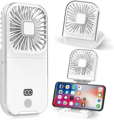 Dealswin ハンディファン 携帯扇風機 20dB静音 4段階風量調節 充電式 折り畳み 軽量 小型 Type-C 卓上 首掛け スタンド機能 持ち運び便利 ポータブル ストラップ付き(ホワイト)