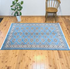 パキスタン絨毯 ラグ 183x126cm 軽くて畳める手織りラグ ライトブルー 水色 春