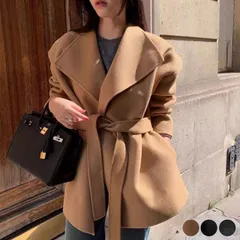 コート レディース ガウン 韓国 ゆったり アウター 襟付き ショート丈 ガウンコート セミロング ミドル丈 ショートコート 大きめ襟 エレガント 大人 おしゃれ 通勤 シンプル ベージュ 黒 グレー 秋 冬 秋冬