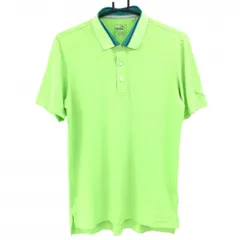 【美品】プーマ 半袖ポロシャツ ライトグリーン×ブルーグリーン 袖ロゴ ストレッチ メンズ US-S/P ゴルフウェア PUMA