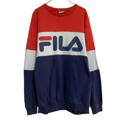 FILA ロゴスウェット トレーナー フィラ L レッド ホワイト バックプリント プルオーバー 古着卸 アメリカ仕入 a701-6162
