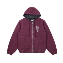 STUSSY チェック ブラウン ワーク ジップ ジャケット 裏地キルティング