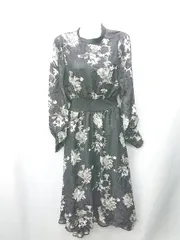 ◇ ⊂ GRL グレイル 花柄 長袖 ロング ワンピース サイズL ブラック系 レディース E  【1409240012542】