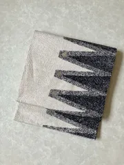 モノトーン幾何学模様袋帯 白 黒 金［F043］