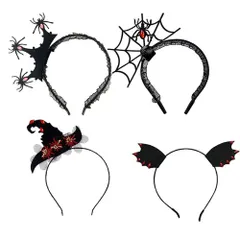 【数量限定】コスプレ カチューシャ カチューシャ 髪飾り ハロウィン ヘアバンド 魔女 仮装 小物 ハロウィン コスプレ カチューシャ 小悪魔 クモ 魔法の帽子 ヘッドドレス 4点セット ヘアフープ 幽霊 コウモリ 撮影小道具 ハロウィン パーティー飾り