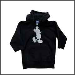 古着◆ディズニー◆フーディー パーカー ブラック S 七分袖 裏起毛 メンズ ミッキー  中古