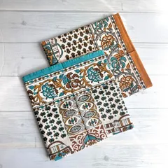 2枚組 バンダナ インド綿100％  アジアン エスニック 北欧 象と花柄 エレファント 青 ブルー ターコイズ　ベージュ  約52cm×52cm