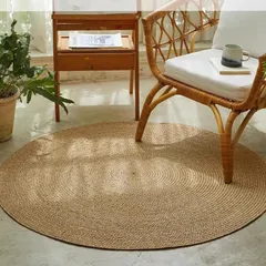 円形ラグ 手編み ジュート 麻カーペット フロアマット 敷物 夏用 爪引っかき耐性 直径80cm 大判ラグ 踏み心地良い プリミティブ リビングルーム用 ベッドルーム 台所 ダイニングルーム用 ヘム加工