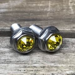ステンレス＆黄クリスタルガラス 高耐久性 スワロフスキー ナンバーボルト 2本