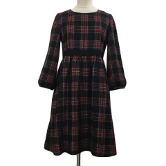 アナトリエ ANATELIER ワンピース フレア ミニ チェック リボン マルチカラー 七分袖 36 赤 紺 レッド ネイビー