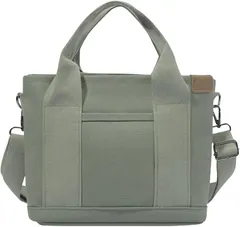 グリーンパキラ はんぷ手提げバッグ トートバック 帆布製 キャンバスバッグ 2WAY ペットボトルが入る ショルダーバッグ 女性用 人気 レディース 斜めがけ ハンドバック 軽量 仕切り付き チャック付き 多機能(グリーン)