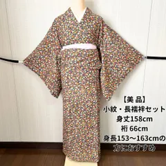 美品 小紋・長襦袢セット ネイビー地 花柄 身丈158cm 裄66cm 半衿付き 無双袖 長襦袢残り布付き 正絹