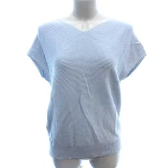 インディヴィ INDIVI ニットセーター Vネック ラメ 麻混 リネン混 フレンチスリーブ 38 水色 ライトブルー /AU