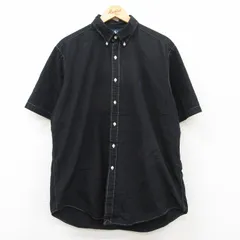 XL/古着 ラルフローレン 半袖 ブランド シャツ メンズ 90s ワンポイントロゴ YARMOUTH コットン ボタンダウン 黒 ブラック 25may20 中古 ト