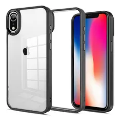 iPhone XR 用 ケース カバー 背面クリア 耐衝撃 滑り止め 指紋防止 米軍MIL規格 黄変防止 ストラップホール付き ワイヤレス充電対応 スマホケース XR あいふぉん XR ケース アイフォン XR PinLiSheng (ブラック, iPho 1