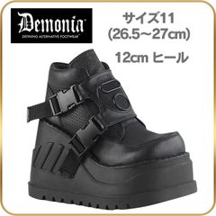 26.5 27 cm demonia デモニア 厚底 スニーカー ハイカット 黒 ブラック つや消し ハイソール レディース メンズ 12cm ヒール ウェッジソール ダッドスニーカー 黒 ブラック つや消し ボリュームスニーカー 韓国 ダンス シューズ 靴