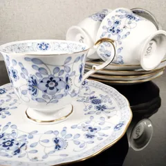 【極稀少】ナルミ ミラノ 波金ふち 青葉っぱライン カップ＆ソーサー 5客 ボーンチャイナ 金彩 昭和 レトロ ポップ アンティーク【ひじき堂】洋食器 - A0291N