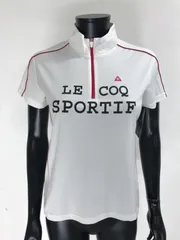 【USED】le coq sportif ルコック ポリエステル ハーフジップ ハイネック 半袖 シャツ ロゴ刺繍 ホワイト 白 レディース M ゴルフウェア