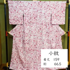 D251 洗える小紋　洗える着物　白　赤　ホワイト　型染め風