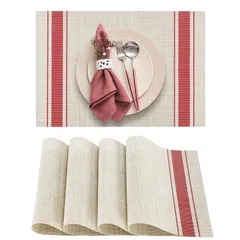 [Senteria] ランチョンマット テーブルマット ４枚セット 和風 PVC ビニール レッド おしゃれ 北欧 四角 方型 防水 滑り止め 汚れ防止 断熱 保護 お手入れ簡単 拭き取り可能 食卓飾り 雰囲気 調理台 食卓 大人 子供 家庭用「45*30cm