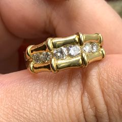 K18 バンブー　ダイヤリング　5.6g 約10号　0.5ct