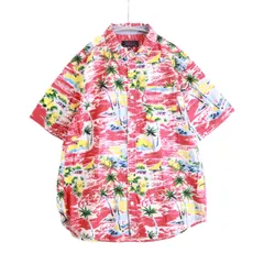 【中古A】MISHKA ミシカ L メンズ アロハシャツ 半袖シャツ 赤 リゾート パイナップル ヤシの木 中古A 古着のサムネイル