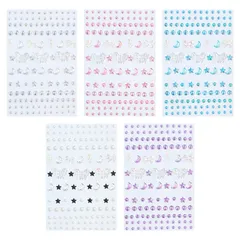 新品 SensaBliss ラインストーン シール ネイルパーツ 顔面デコ 顔に貼る メイクシール 携帯電話装飾 DIY用品 手芸用品 3D 光る キラキラ 星 蝶 月 円形 5枚セット