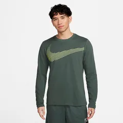 ナイキ 長袖 Tシャツ メンズ NIKE DF フラッシュ L/S Tee トレーニング スポーツウェア ビッグロゴ 吸汗速乾 ドライ ランニング   長そで 服 グリーン 緑 メンズウェア ウエア nike ロンT 長T  /FQ3884-338