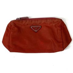 極美品】PRADA プラダ ナイロン ポーチ 三角ロゴプレート ブラウン