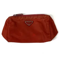 PRADA プラダ ナイロンポーチ 化粧ポート メイクポーチ 小物入れ レッド 赤 三角ロゴ レディース 25i菊MZ