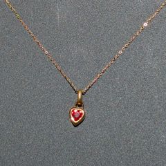 7月　ルビー　誕生石　ネックレス　ステンレス　金　ゴールド　ハート　赤　ピンク