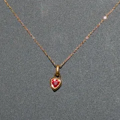7月　ルビー　誕生石　ネックレス　ステンレス　金　ゴールド　ハート　赤　ピンク