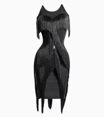 社交ダンス衣装　ラテンワンピースドレス　伸縮性高い ブラック オーダーメイド