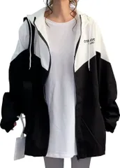 newNE ニューネ ブルゾン ジャンパー 配色 切り替え ナイロン トラック アウトドア ジッパー パーカー ジャケット カジュアル ランニング ユニセックス アメカジ シンプル スタジャン ゆったり バイカラー(ブラック,  S)