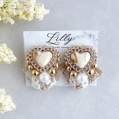 #894 大ぶり/インド刺繍リボン/ハート/ビーズ刺繍/ハンドメイドアクセサリー